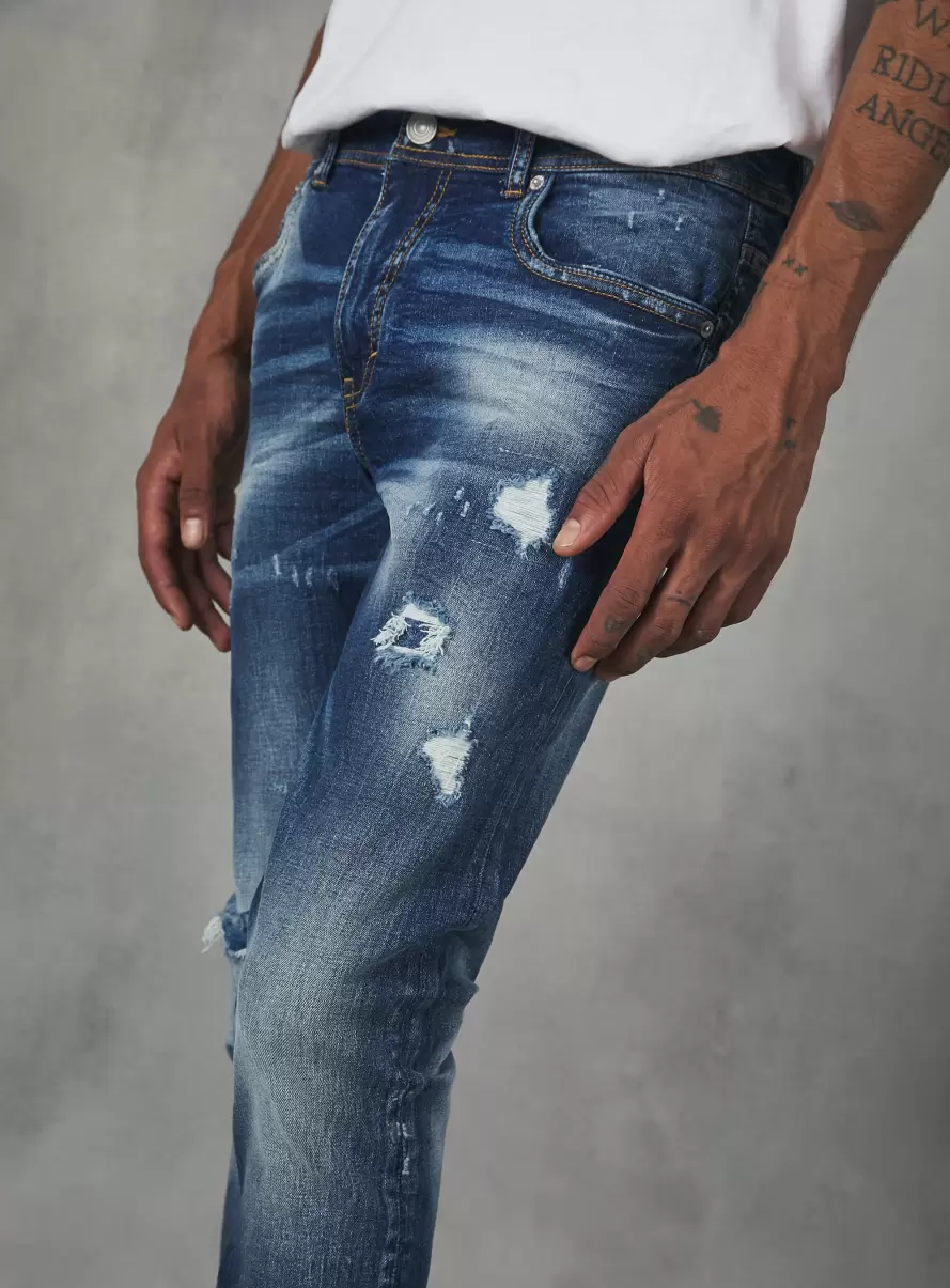 Men Denim Days D002 Medium Dark Blue Super Skinny Jeans With Breaks In Stretch Denim - 2