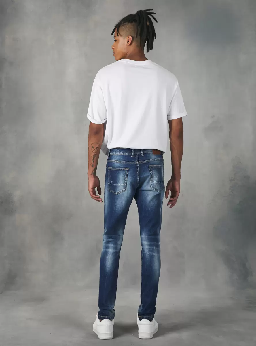 Men Denim Days D002 Medium Dark Blue Super Skinny Jeans With Breaks In Stretch Denim - 3