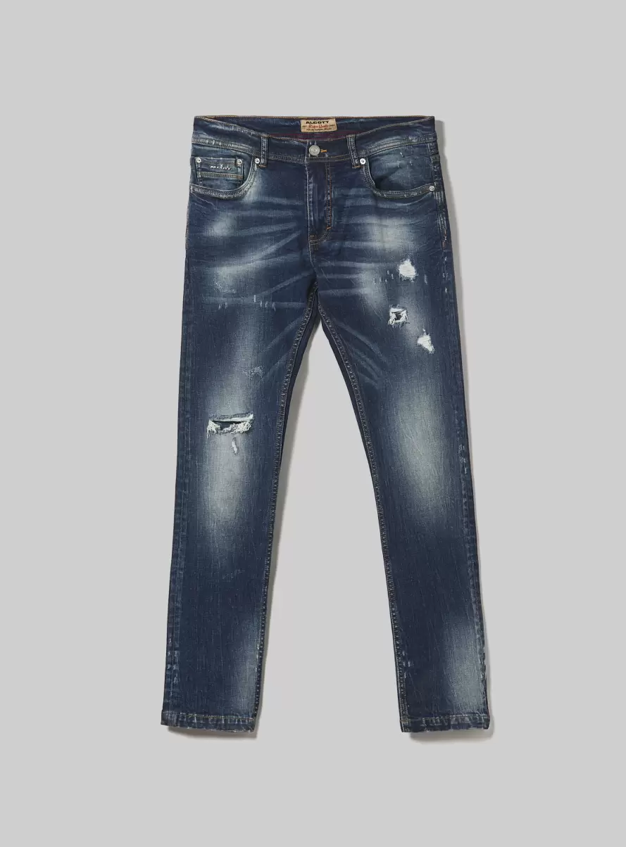 Men Denim Days D002 Medium Dark Blue Super Skinny Jeans With Breaks In Stretch Denim - 4