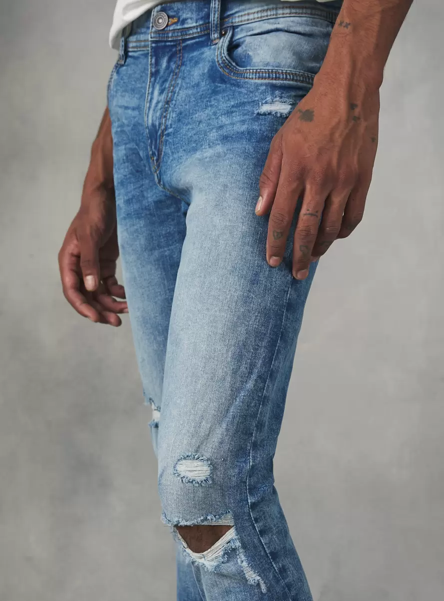 Men D005 Light Blue Super Skinny Jeans With Breaks In Stretch Denim Denim Days - 2