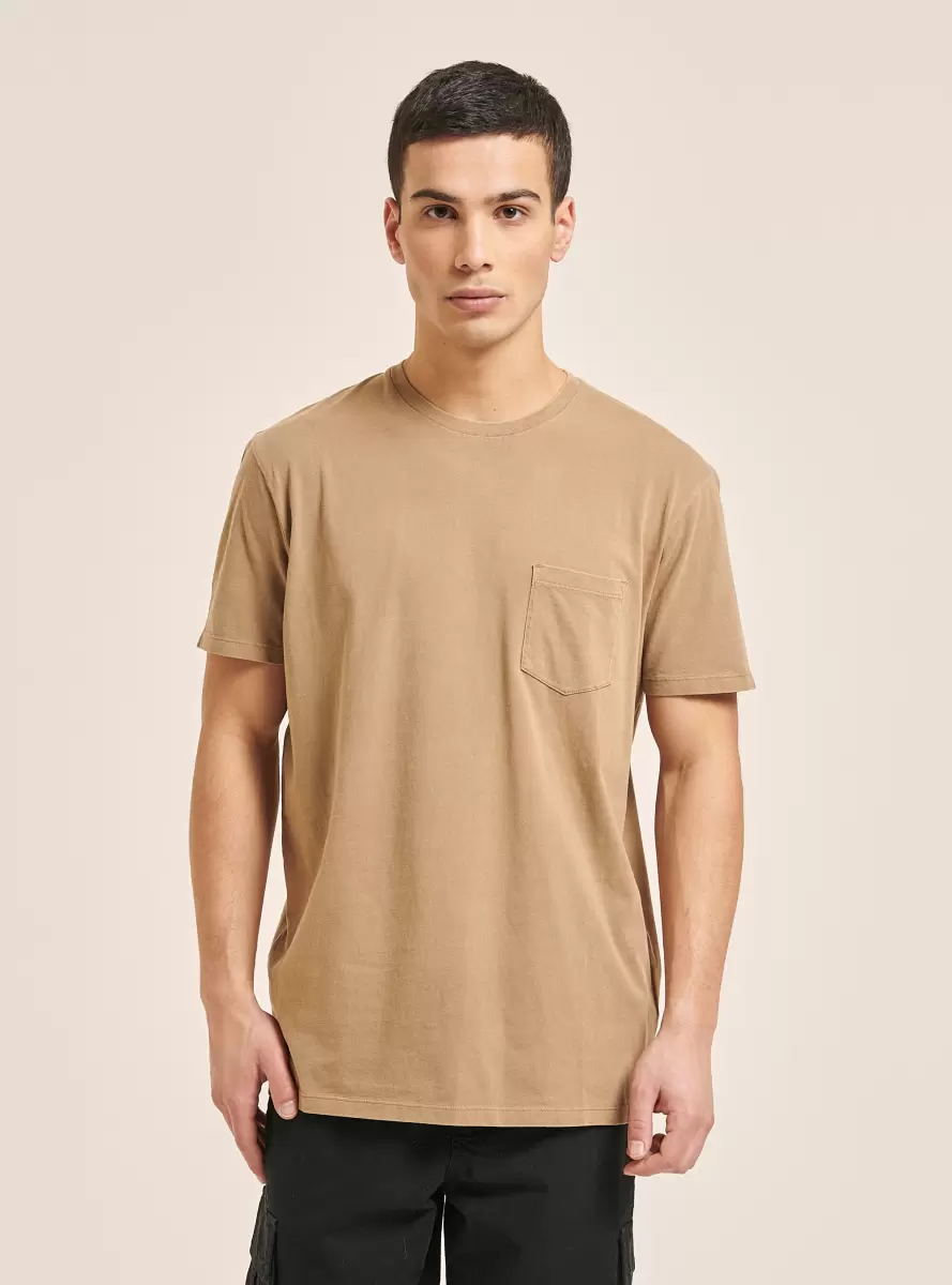 Maglietta Girocollo Con Taschino In Cotone Men C5555 L. Brown T-Shirt