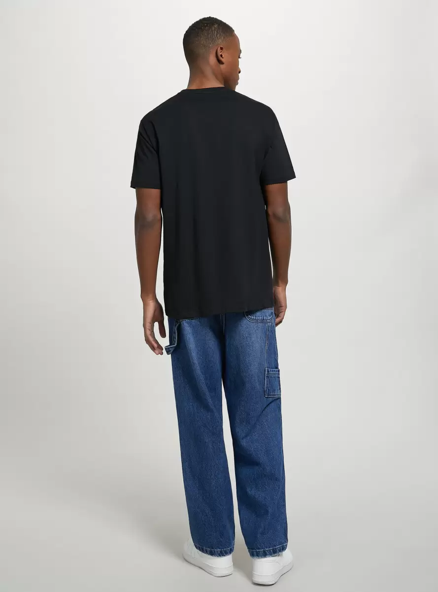 T-Shirt Men Cotton Crew-Neck T-Shirt Bk1 Black - 5