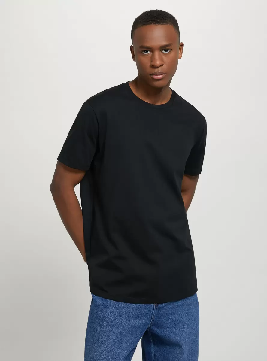 T-Shirt Men Cotton Crew-Neck T-Shirt Bk1 Black - 8