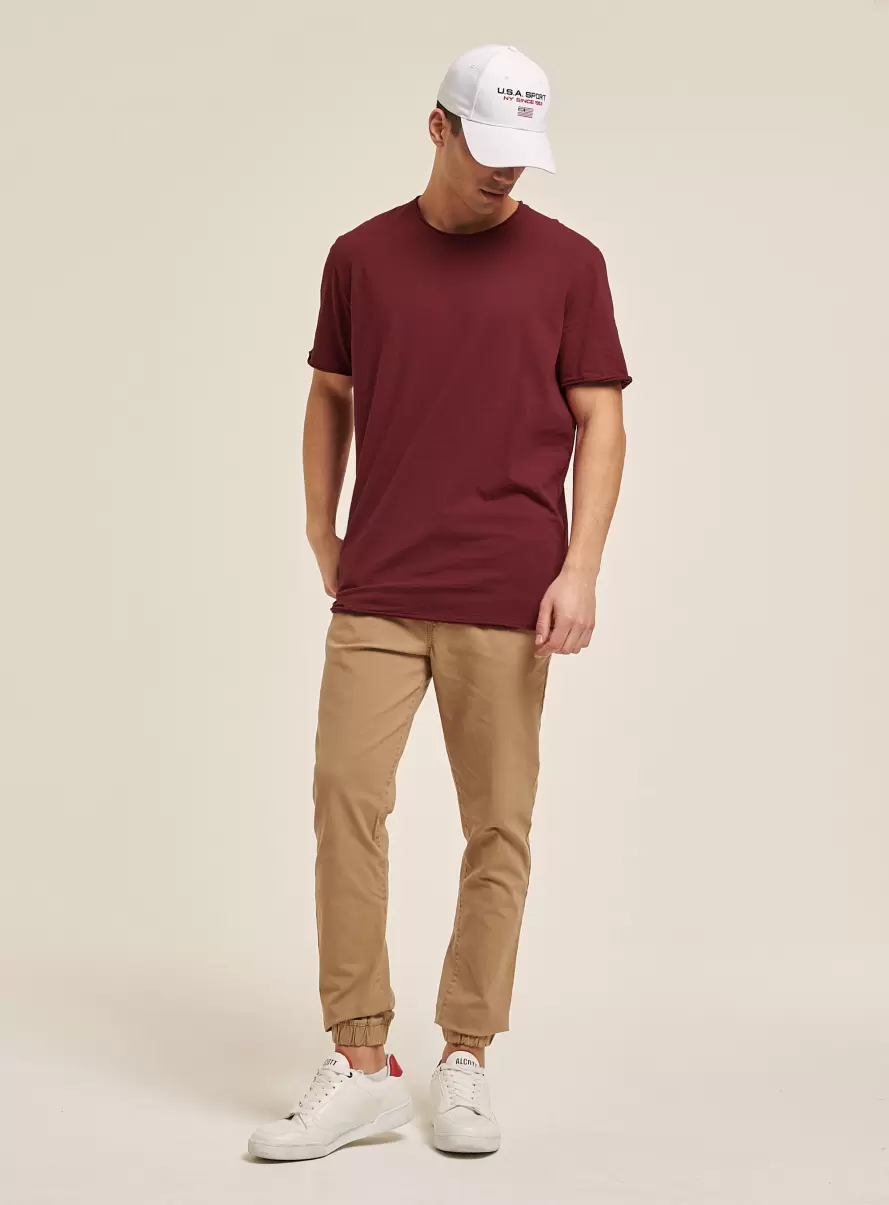 C3443 Bordeaux T-Shirt Men Basic Plain Cotton T-Shirt - 2