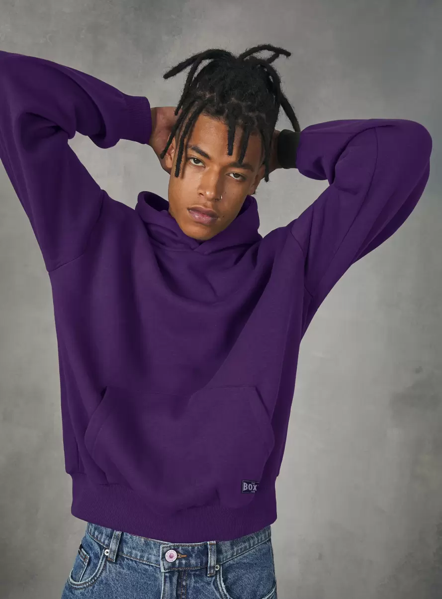 Men Sweatshirts Boxy Fit Hooded Sweatshirt Vi1 Violet Dark - 1
