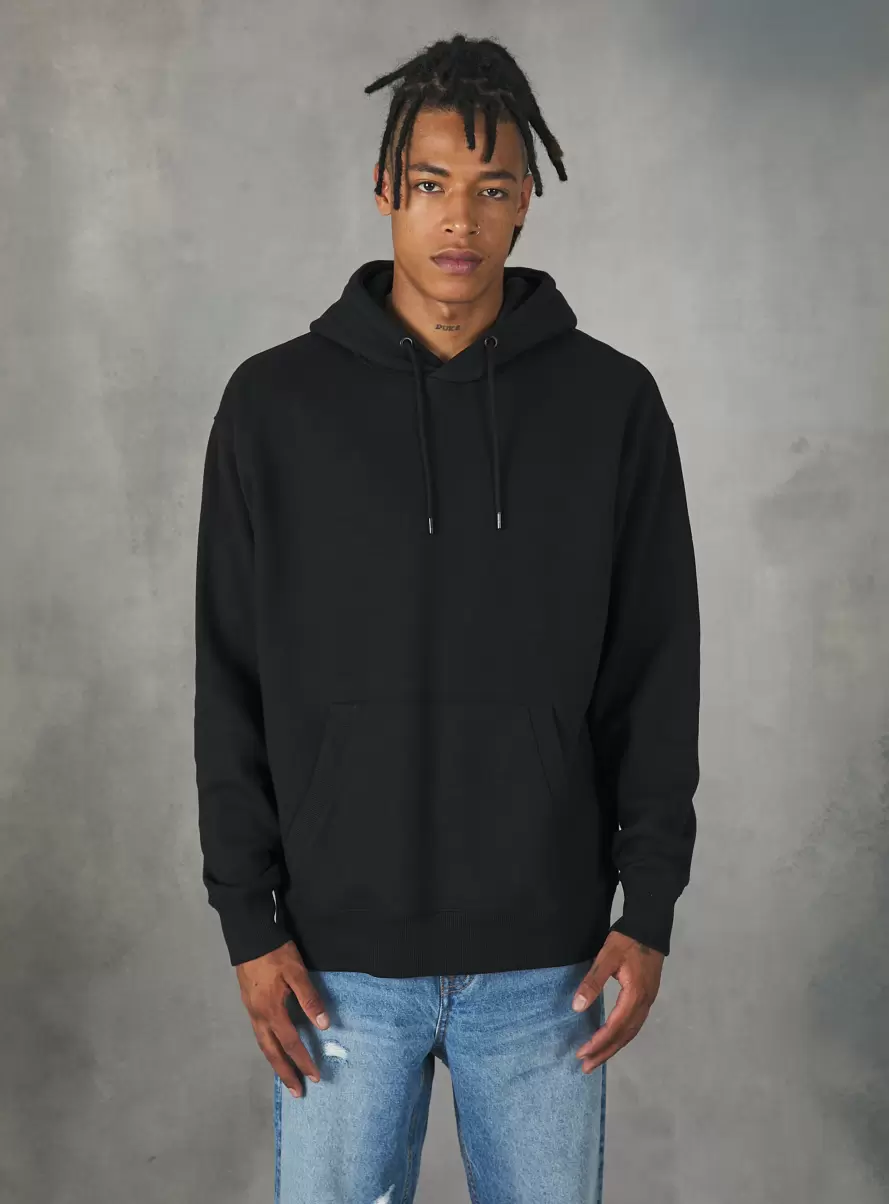 Sweatshirt With Hood And Pouch Pocket Bk1 Black Sweatshirts Men - 1