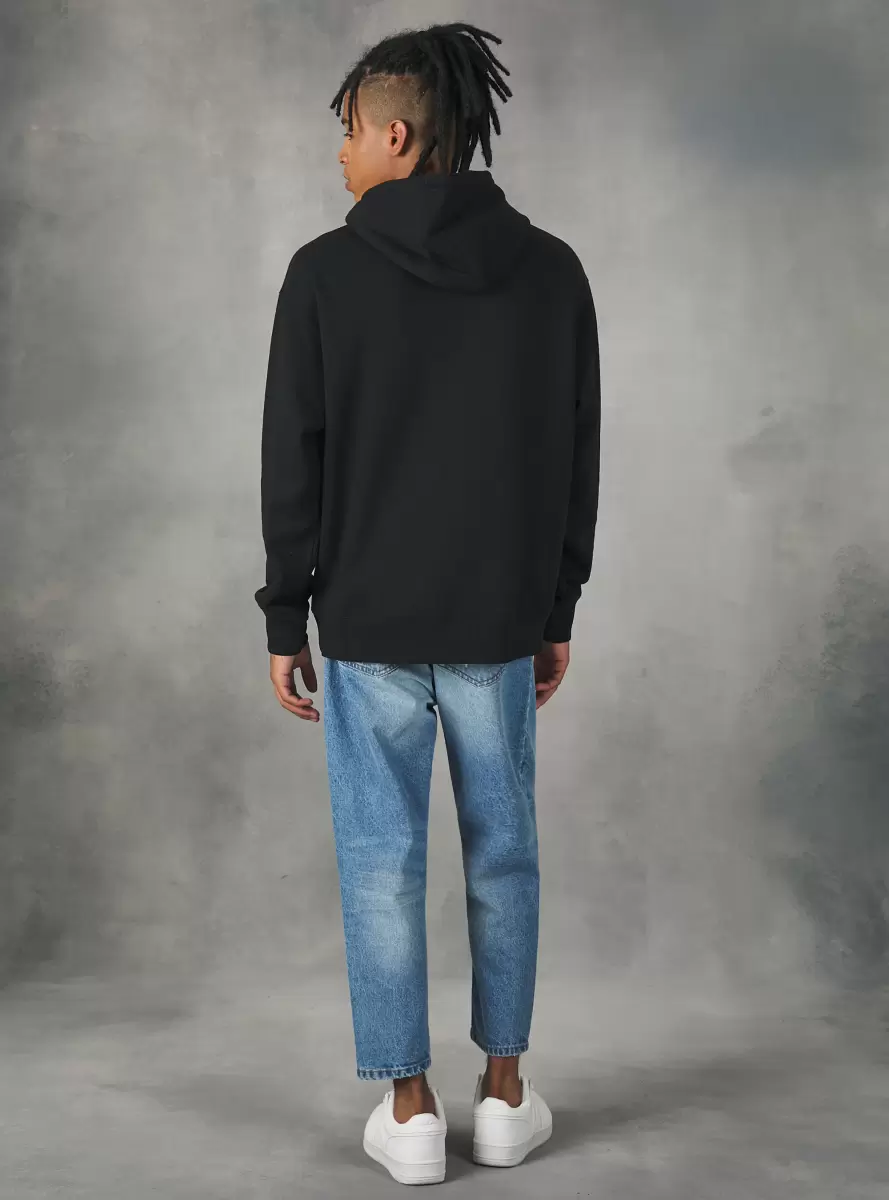 Sweatshirt With Hood And Pouch Pocket Bk1 Black Sweatshirts Men - 3