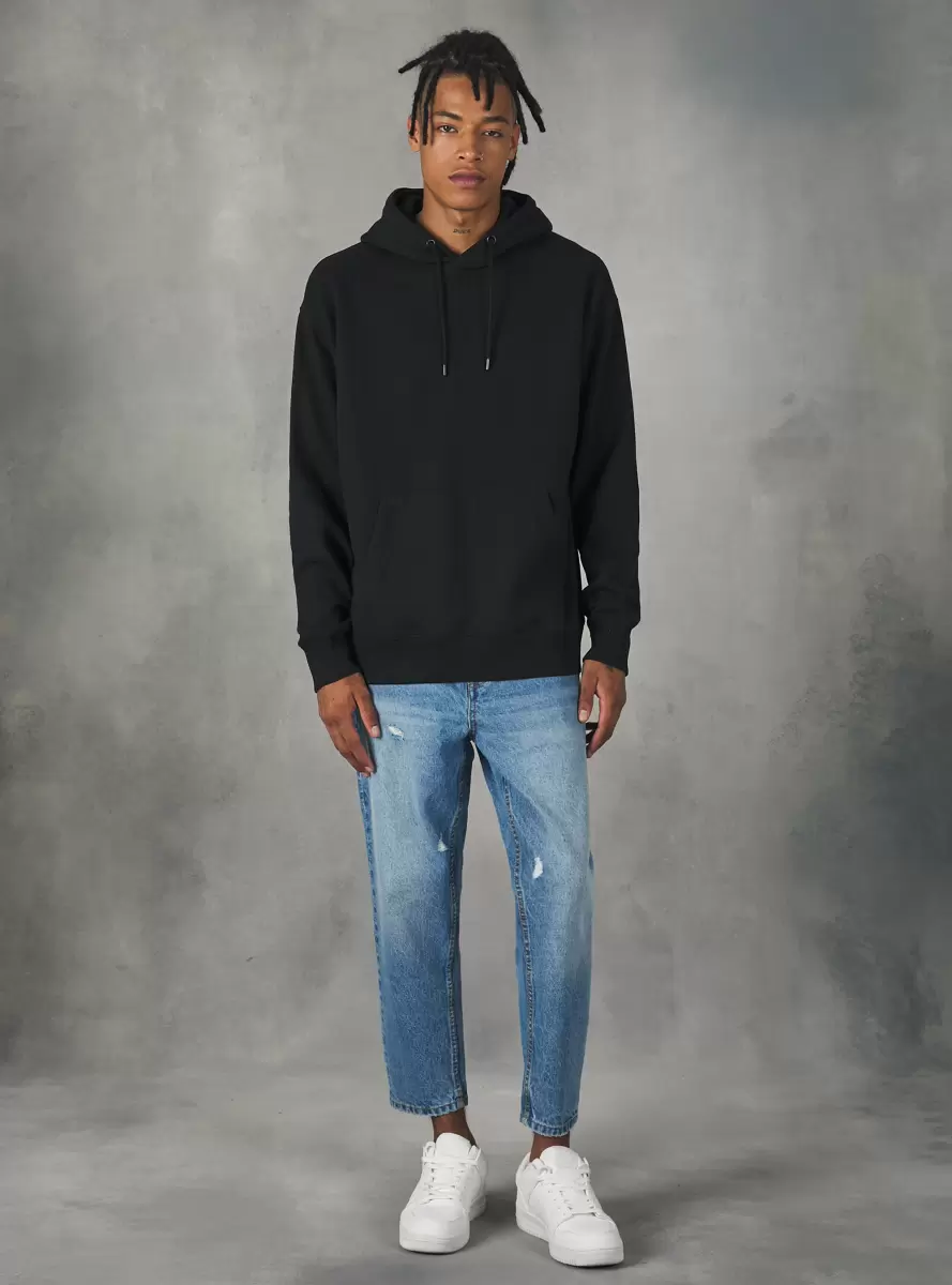 Sweatshirt With Hood And Pouch Pocket Bk1 Black Sweatshirts Men