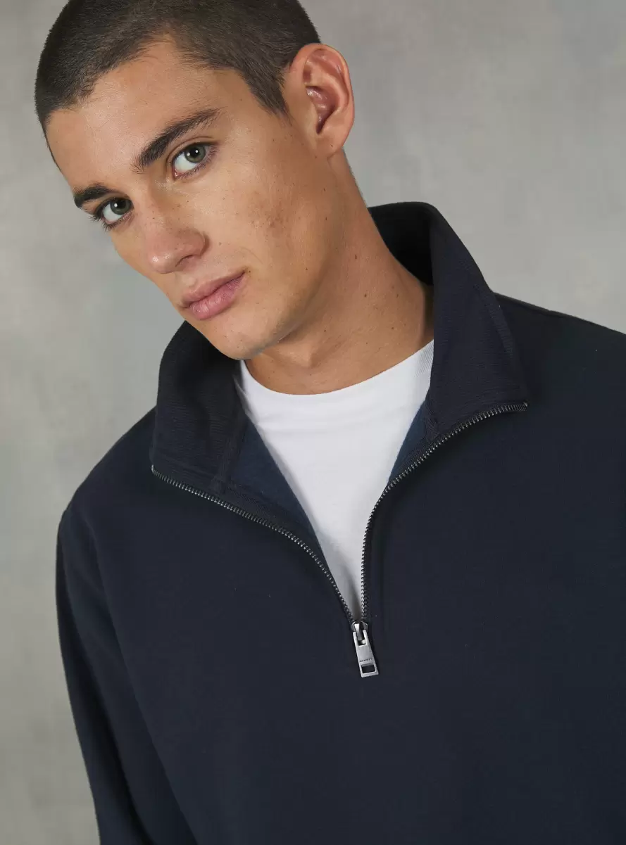 Na1 Navy Dark Men Sweatshirts Plain-Coloured Half-Neck Sweatshirt - 2