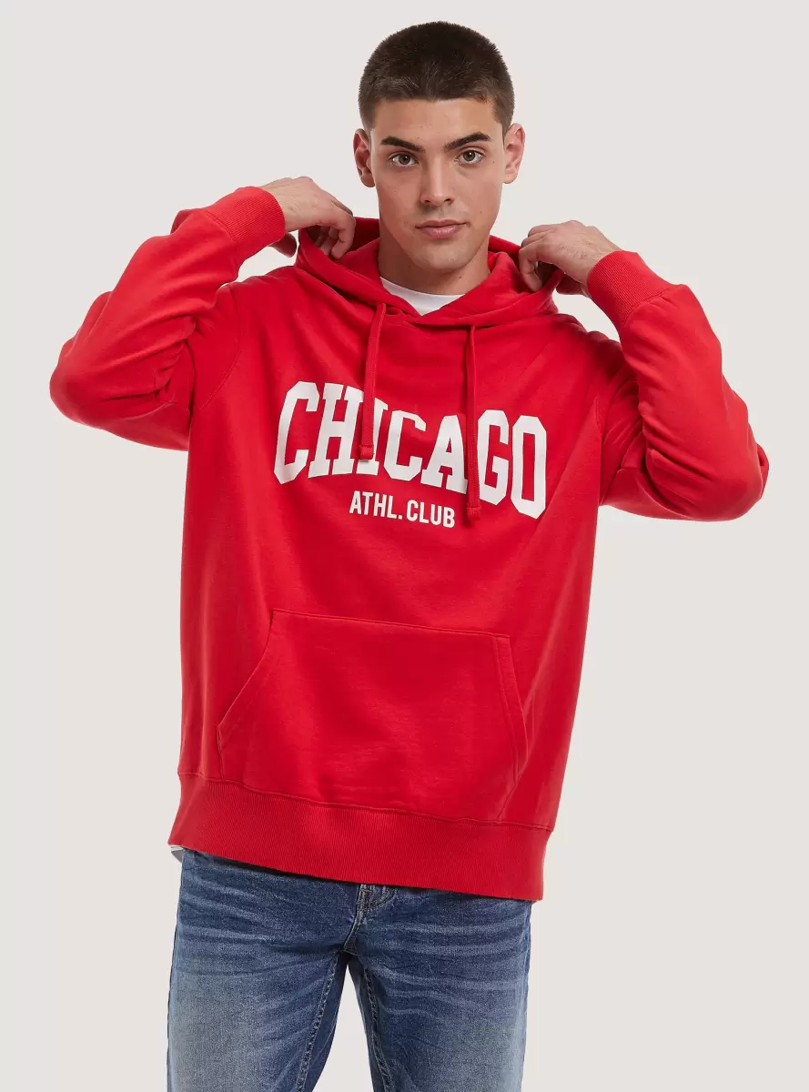 Men College Print Hoodie Sweatshirts Rd2 Red Medium