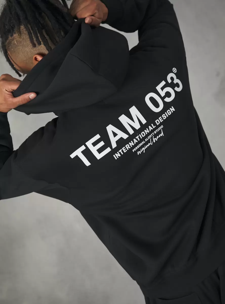Sweatshirt With Team 053 Print Men Bk1 Black Sweatshirts - 2