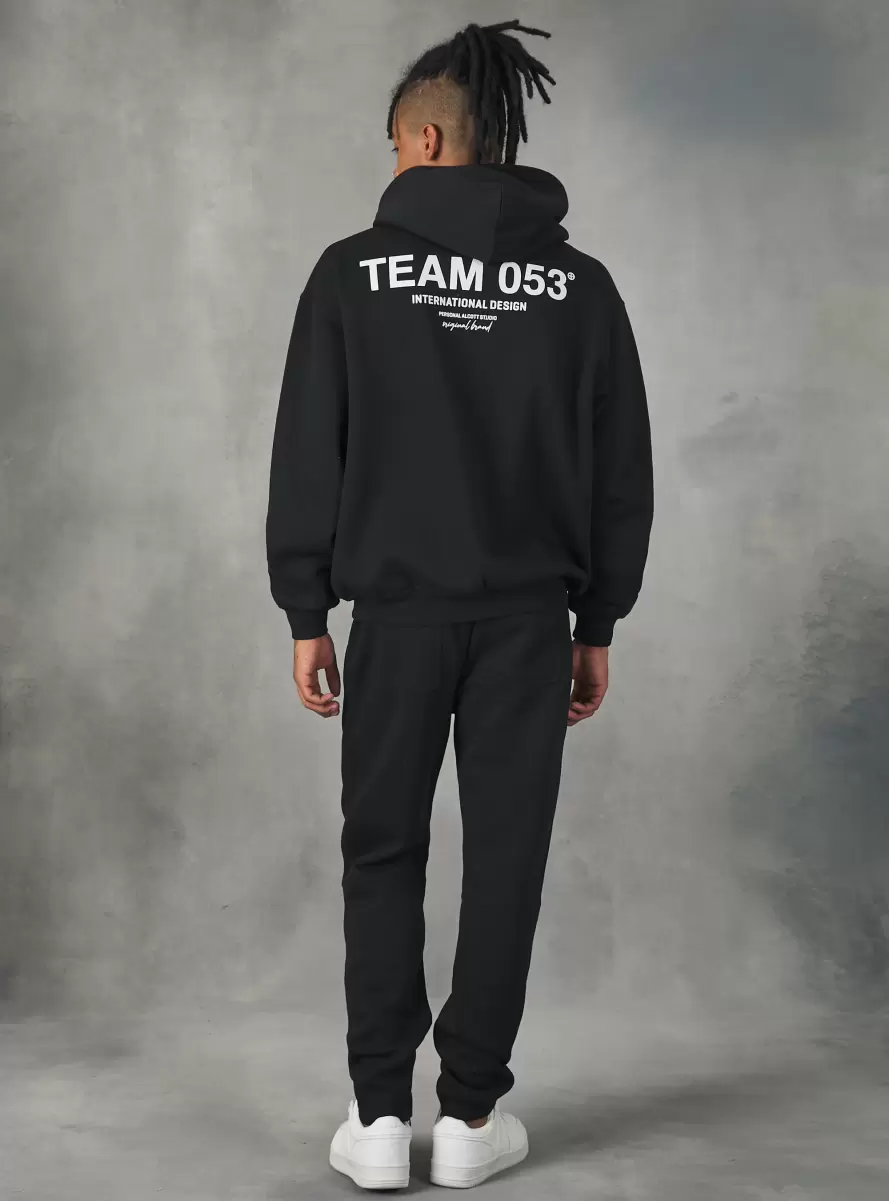 Sweatshirt With Team 053 Print Men Bk1 Black Sweatshirts - 3
