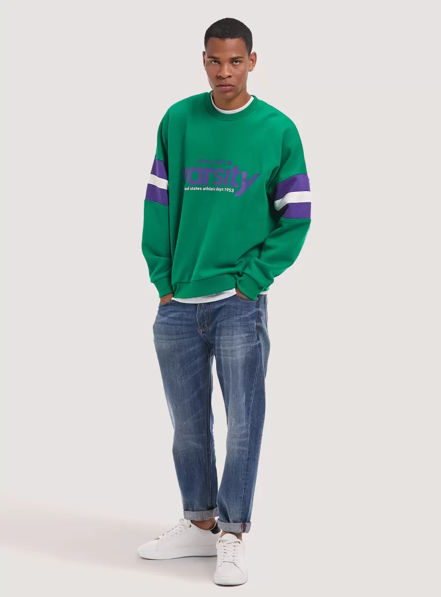 Men Varsity Print Sweatshirt Gn2 Green Medium Sweatshirts - 1