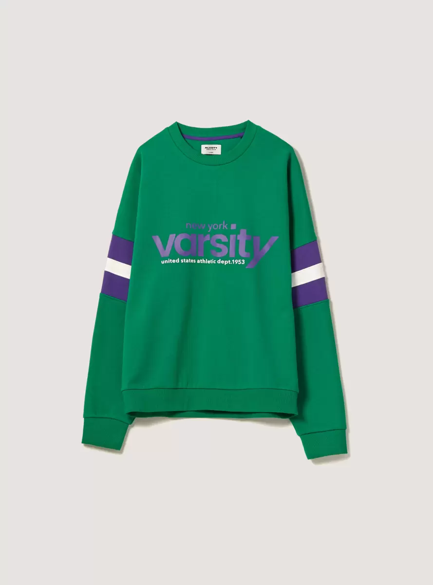 Men Varsity Print Sweatshirt Gn2 Green Medium Sweatshirts - 3