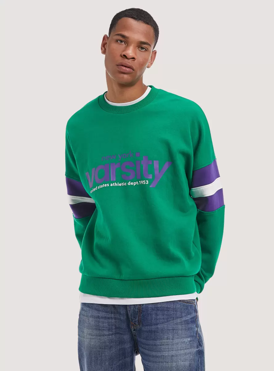 Men Varsity Print Sweatshirt Gn2 Green Medium Sweatshirts