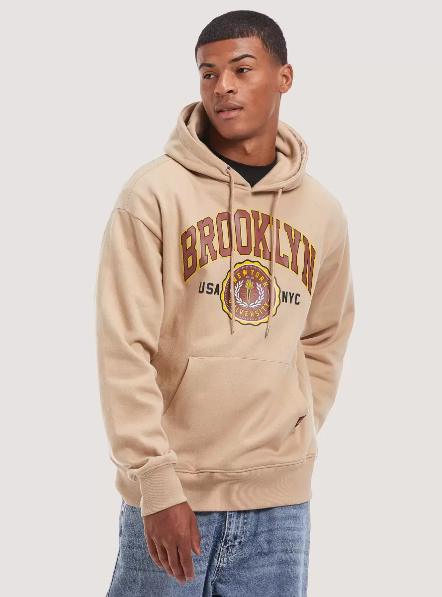 Men Bg2 Beige Medium College Print Hoodie Sweatshirts - 1