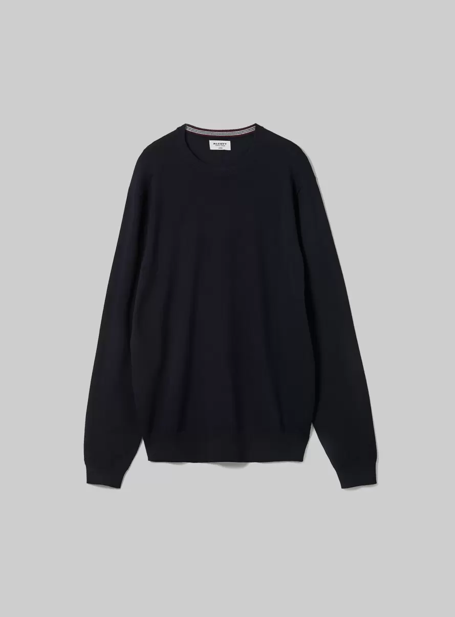 Round-Neck Pullover Made Of Sustainable Viscose Ecovero Na1 Navy Dark Sweaters Men - 4