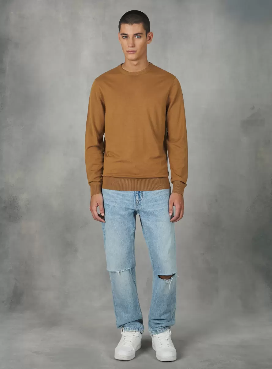 Round-Neck Pullover Made Of Sustainable Viscose Ecovero Men Sweaters Bg2 Beige Medium - 1
