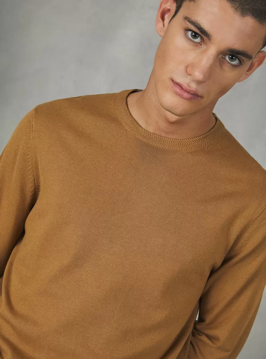 Round-Neck Pullover Made Of Sustainable Viscose Ecovero Men Sweaters Bg2 Beige Medium - 2