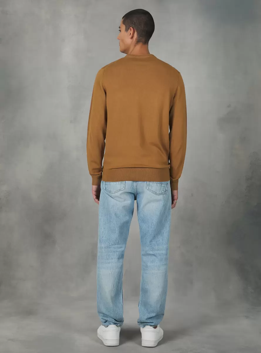 Round-Neck Pullover Made Of Sustainable Viscose Ecovero Men Sweaters Bg2 Beige Medium - 3