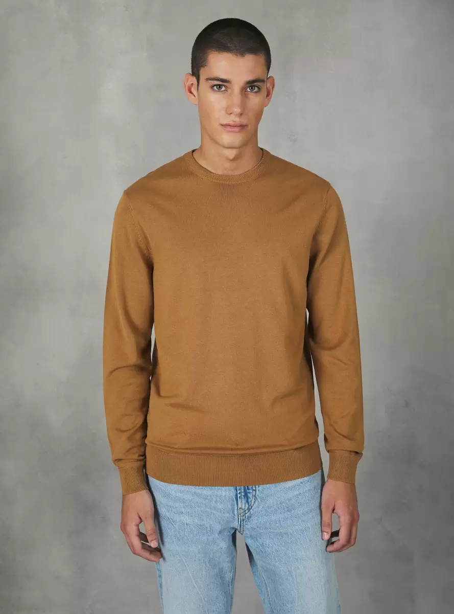 Round-Neck Pullover Made Of Sustainable Viscose Ecovero Men Sweaters Bg2 Beige Medium