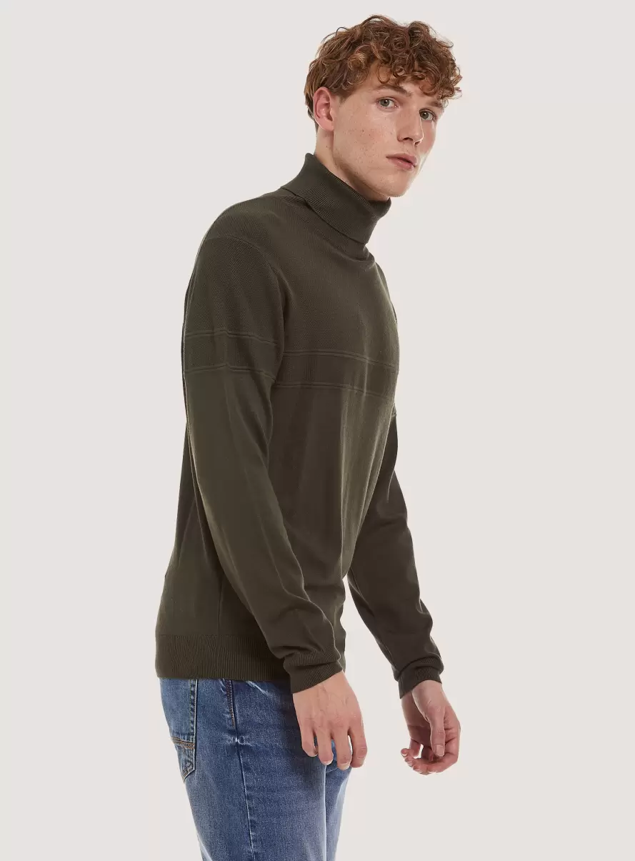 Ky1 Kaky Dark Men Sweaters Fine Turtleneck Pullover With Soft Viscose Texture - 1