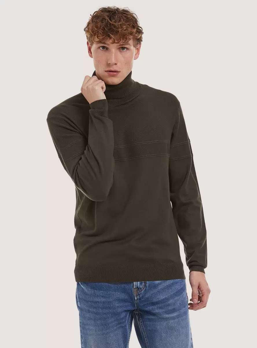 Ky1 Kaky Dark Men Sweaters Fine Turtleneck Pullover With Soft Viscose Texture