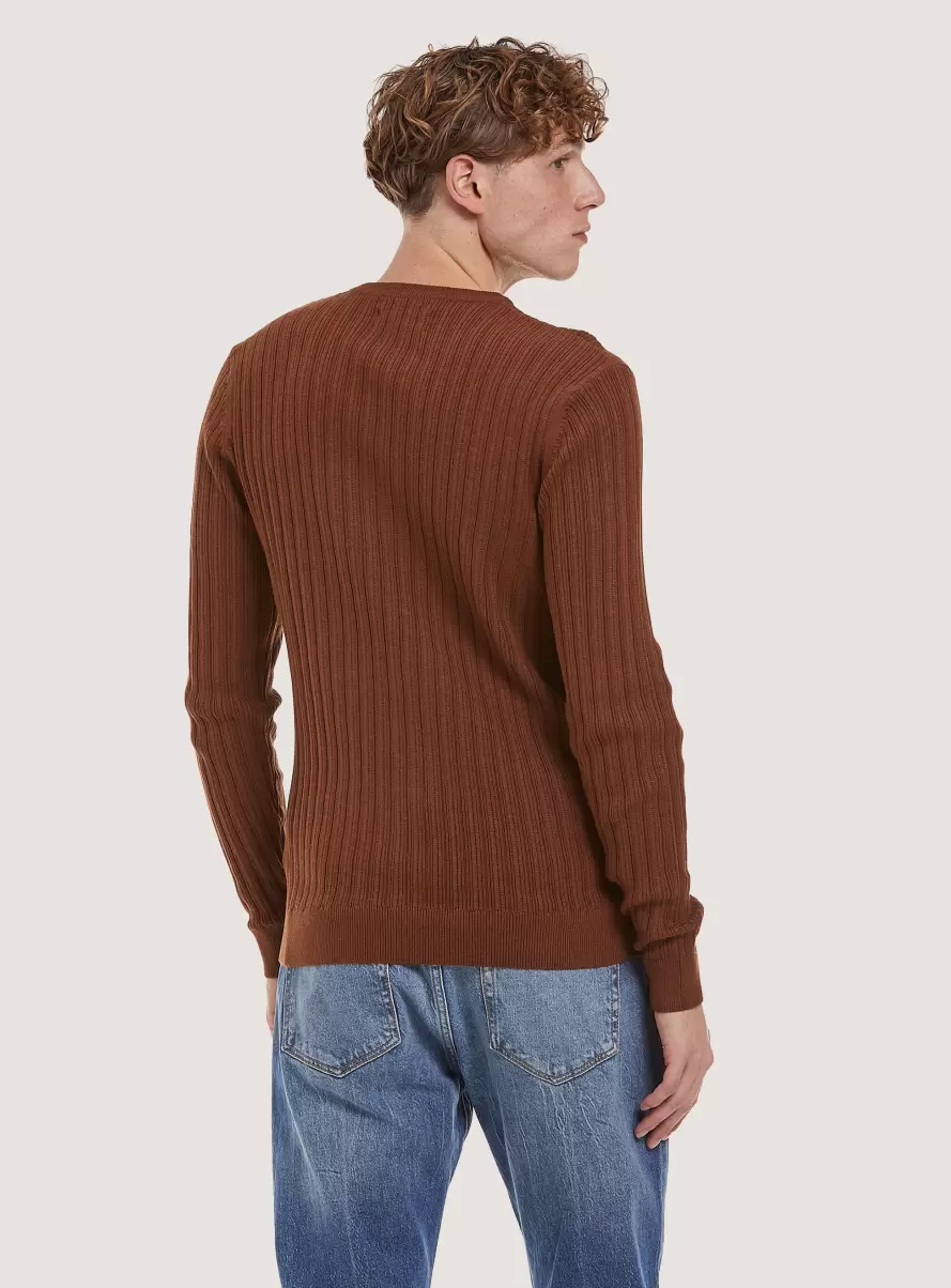 Men Crew-Neck Pullover With Texture Sweaters Tb1 Tobacco Dark - 2