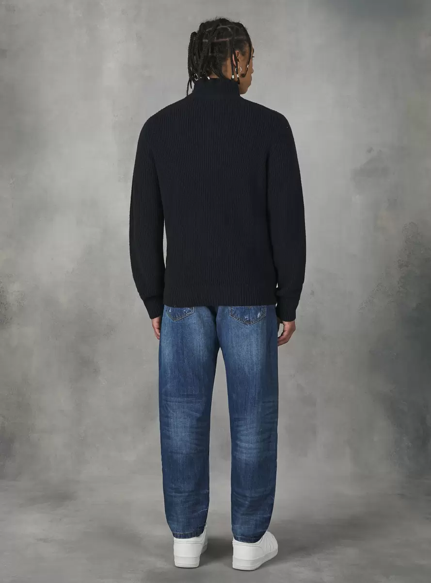 Na1 Navy Dark Sweaters Men High Neck Pullover With Half Zip - 3