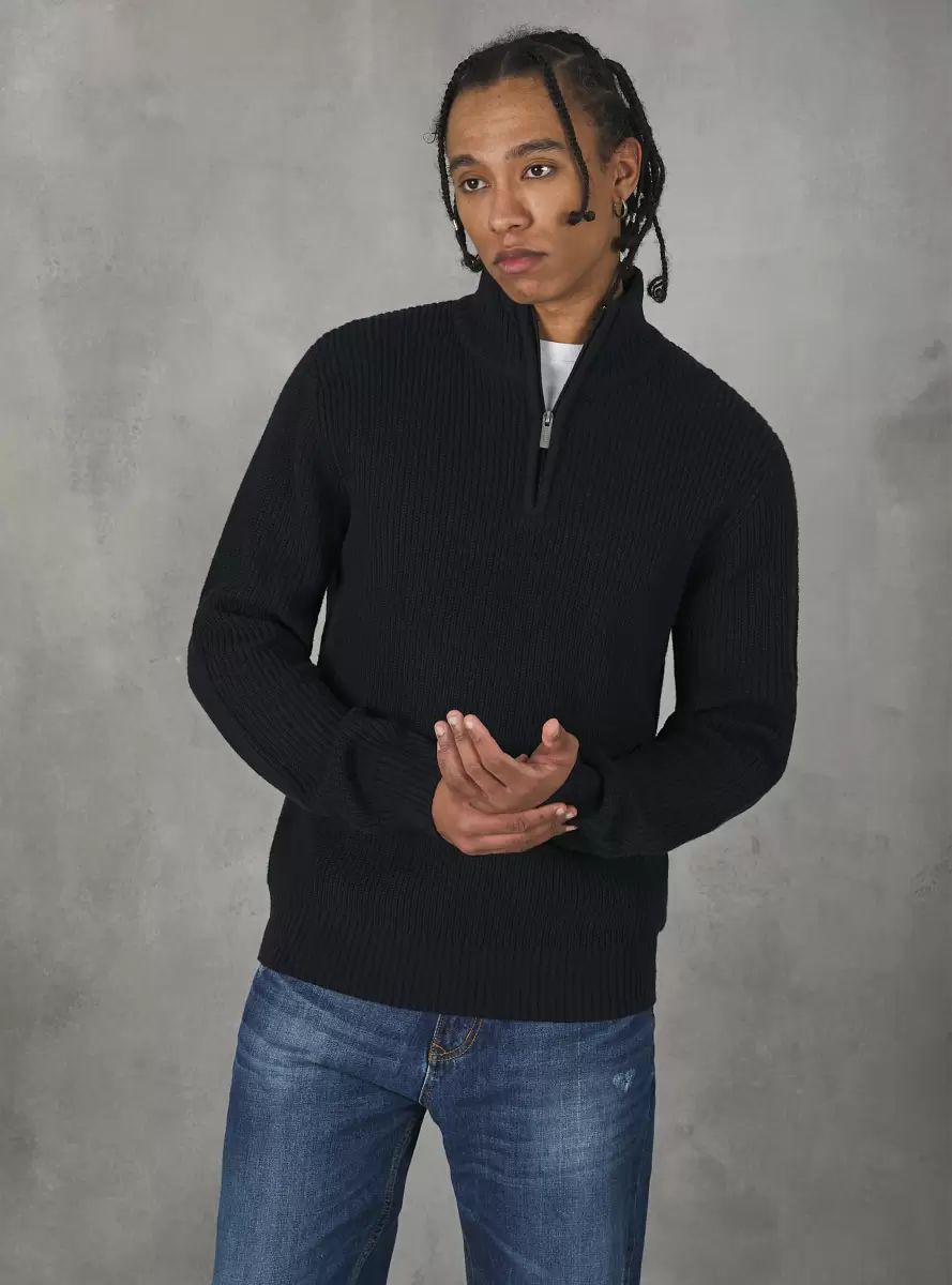 Na1 Navy Dark Sweaters Men High Neck Pullover With Half Zip
