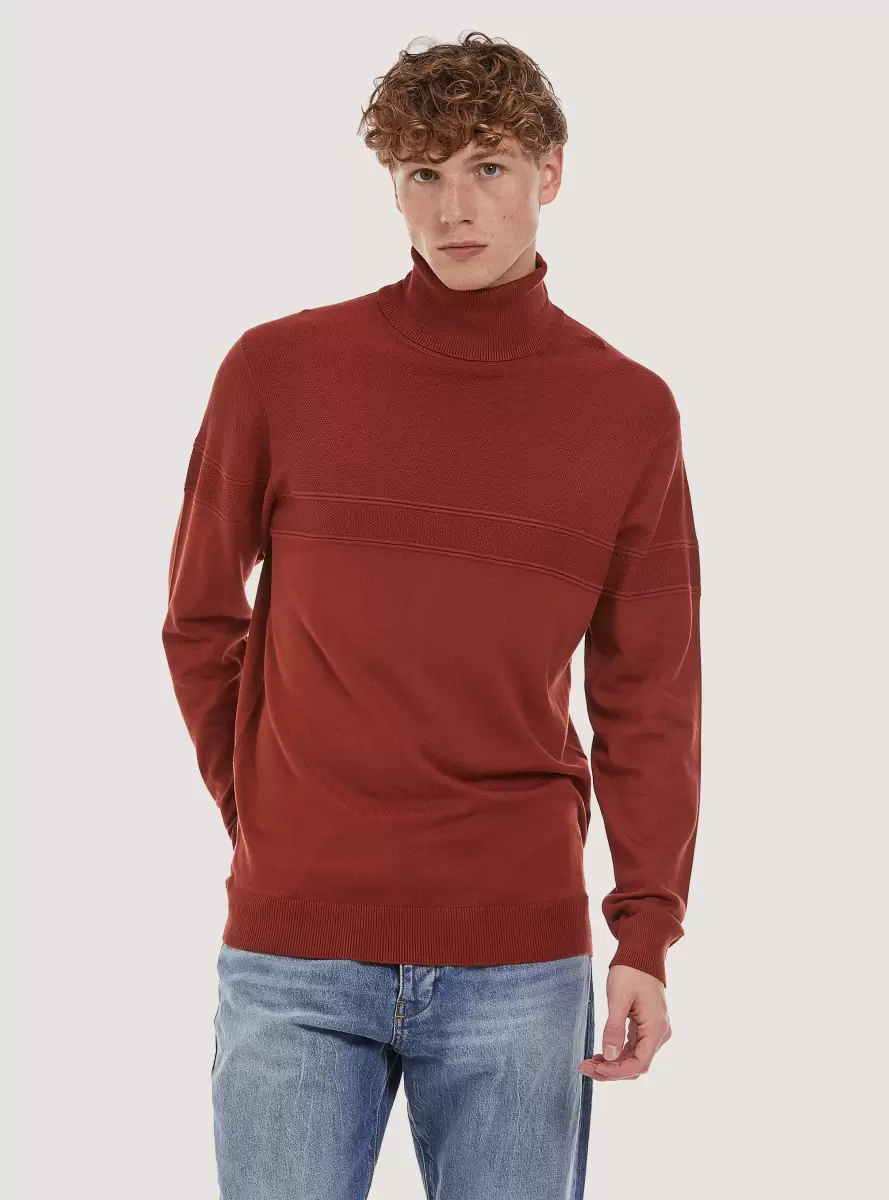 Men Rt2 Rusty Medium Fine Turtleneck Pullover With Soft Viscose Texture Sweaters
