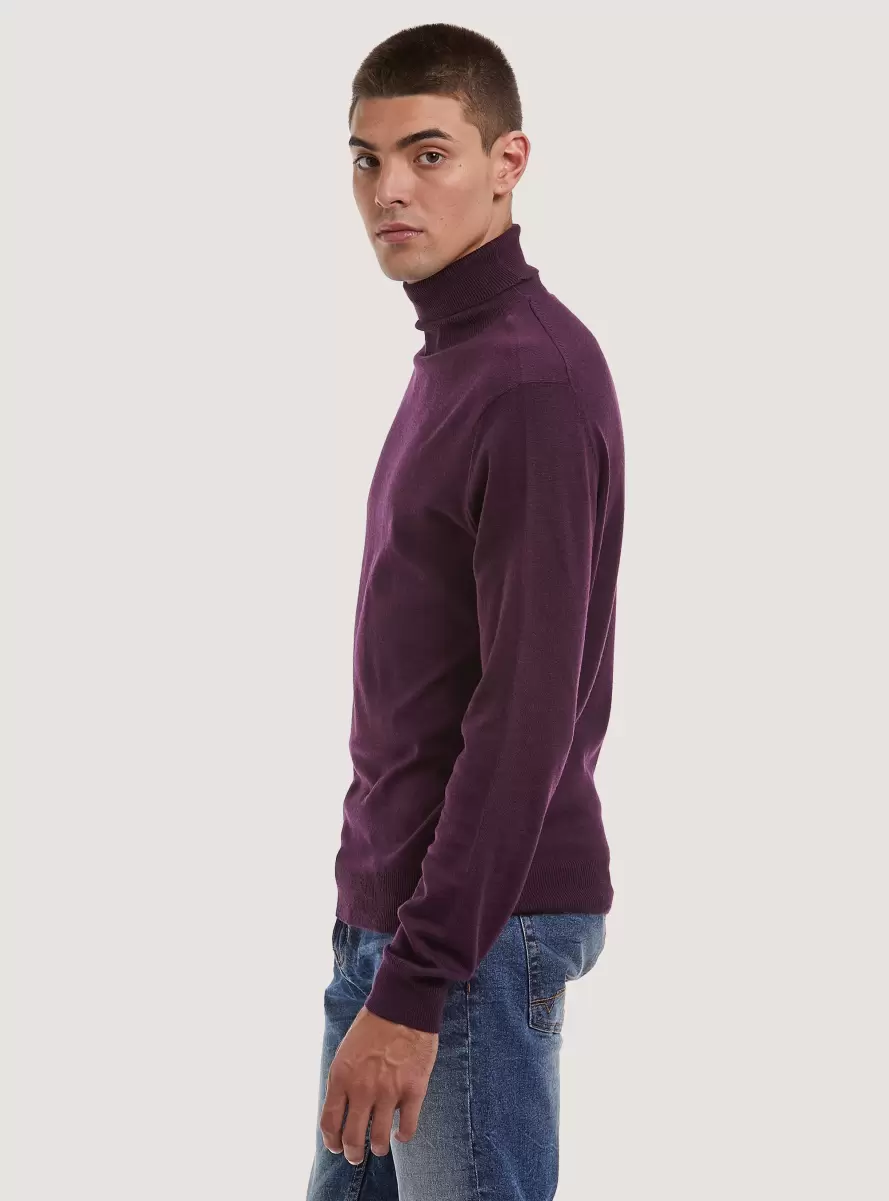 Men Sweaters Vi1 Violet Dark Soft Turtleneck Pullover - 1