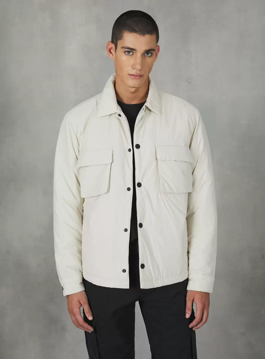 Wh2 White Jacket With Collar And Recycled Padding Jackets Men