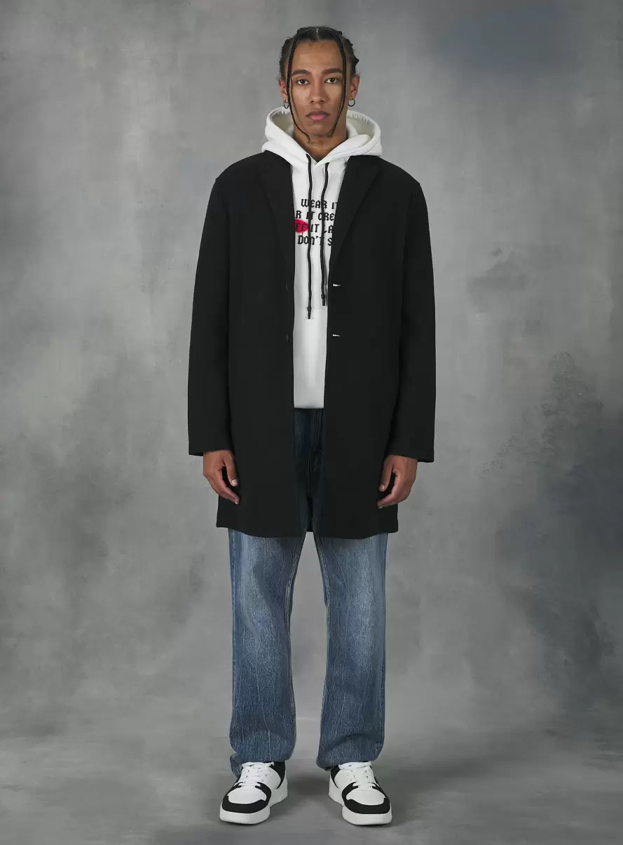 Single-Breasted Fabric Coat Men Bk1 Black Jackets - 1