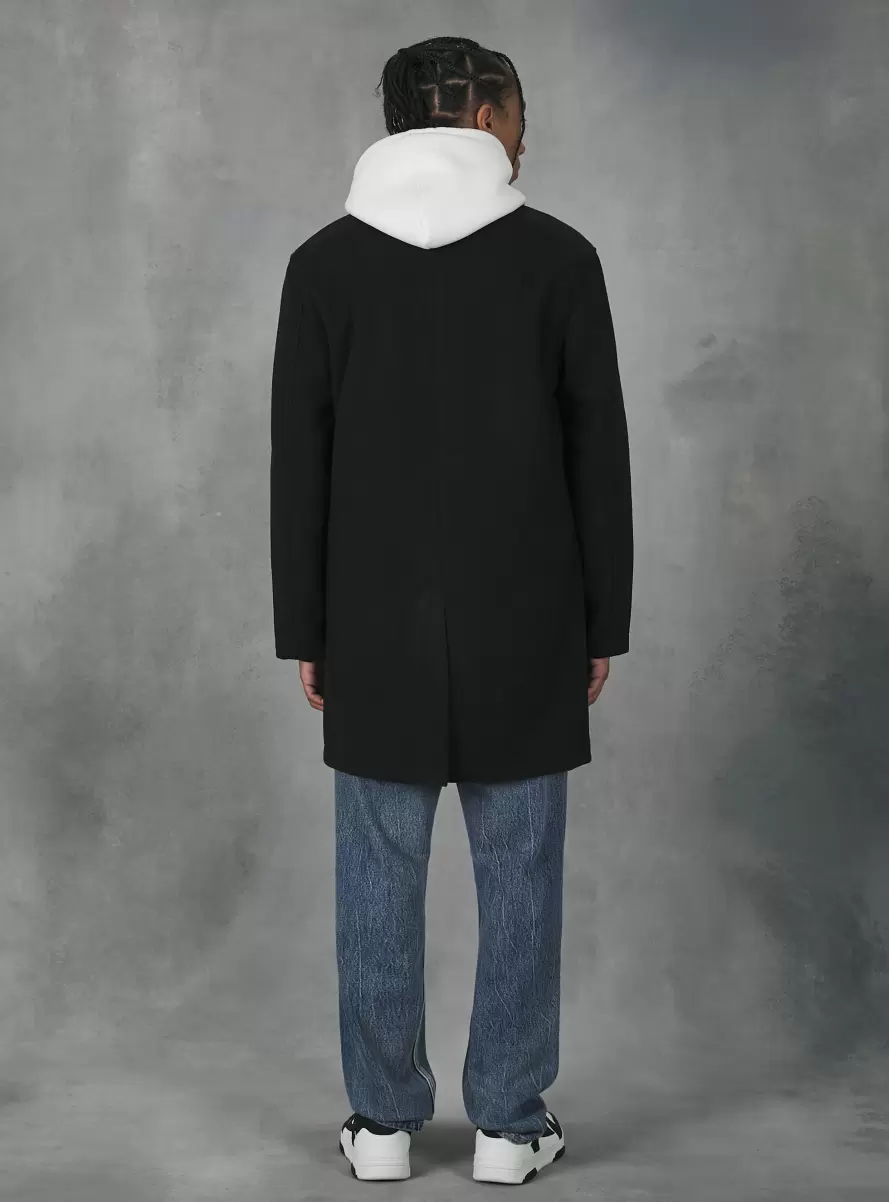 Single-Breasted Fabric Coat Men Bk1 Black Jackets - 3