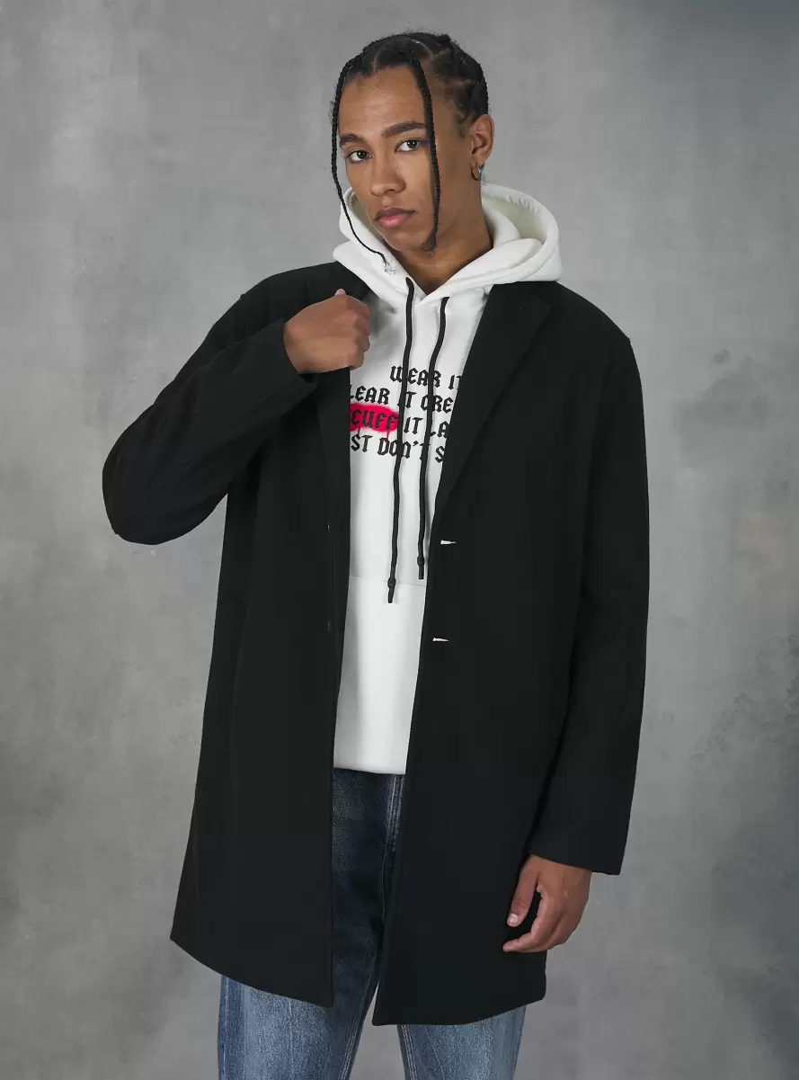 Single-Breasted Fabric Coat Men Bk1 Black Jackets