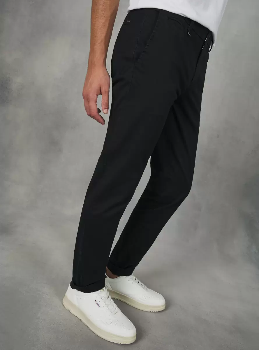 Men Trousers Bk1 Black Stretch Cotton Twill Chinos - 2