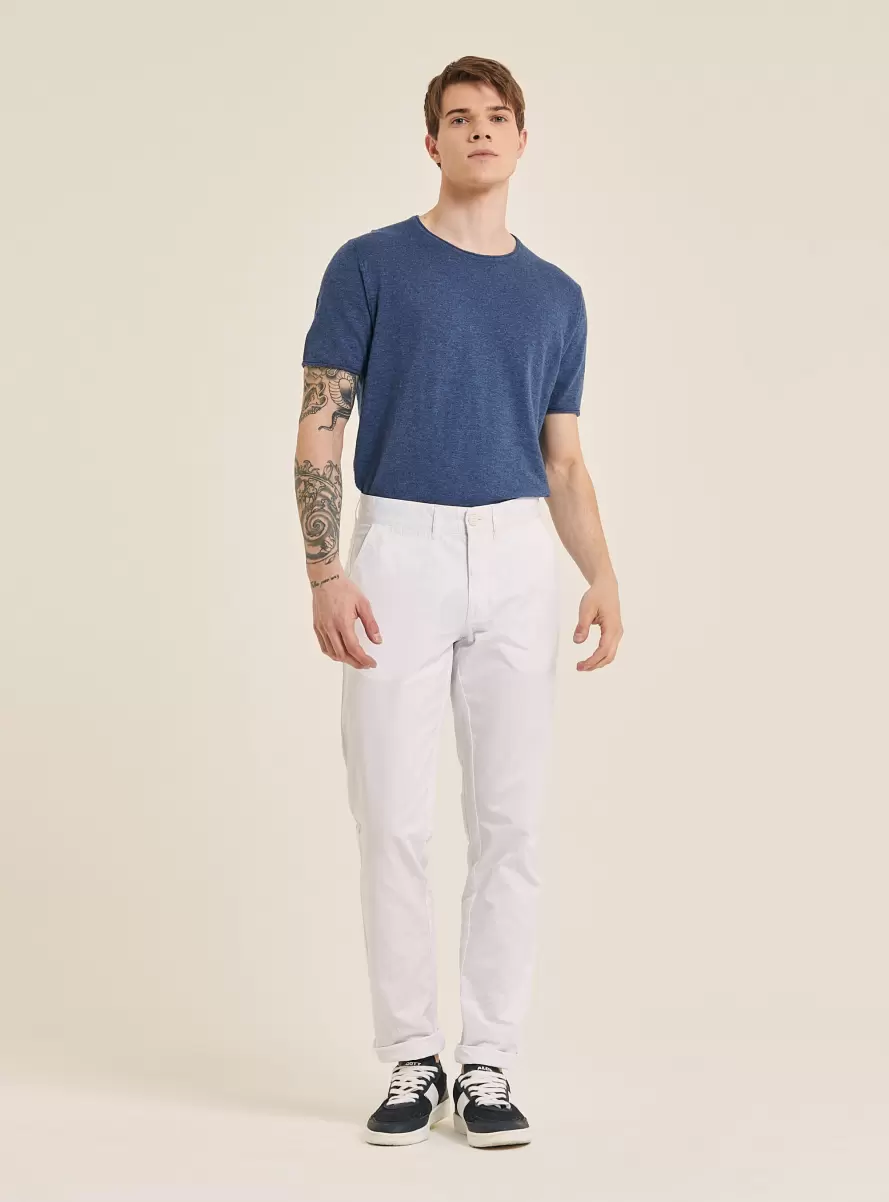 Men White Twill Chinos Trousers - 1