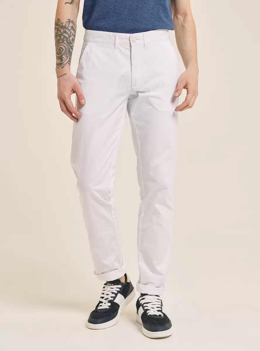 Men White Twill Chinos Trousers - 2