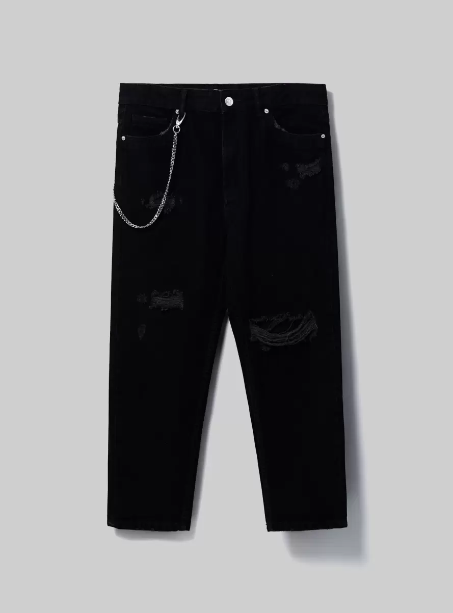 Men Bk1 Black Relaxed Fit Jeans With Chain Trousers - 4