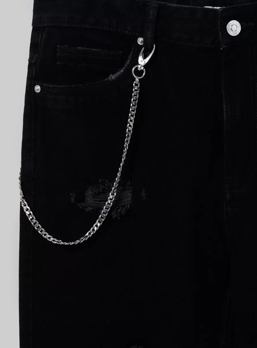 Men Bk1 Black Relaxed Fit Jeans With Chain Trousers - 5