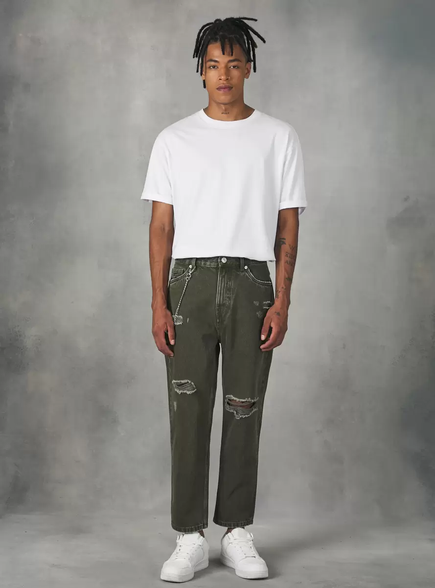 Relaxed Fit Jeans With Chain Men Trousers Ky2 Kaky Medium - 1