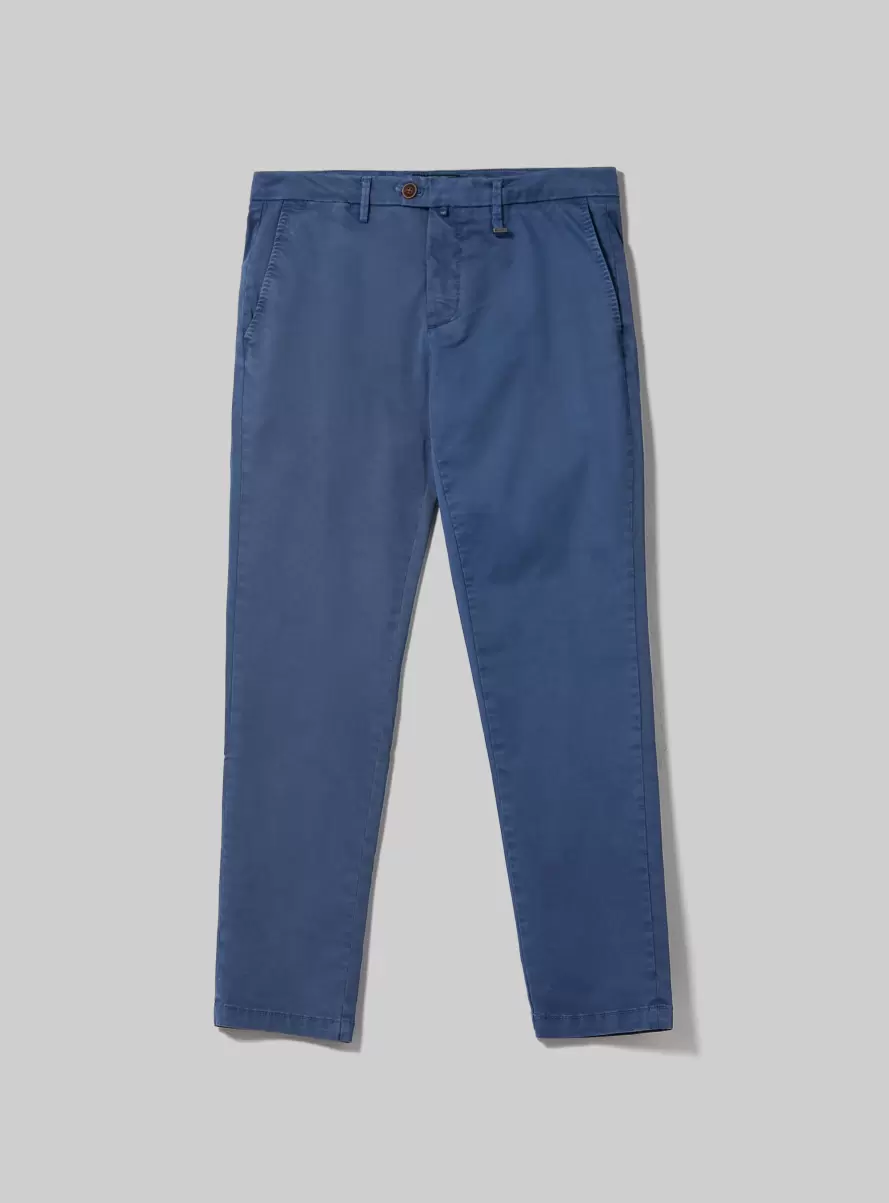 Men Stretch Cotton Twill Chinos Az1 Azzurre Dark Trousers - 4