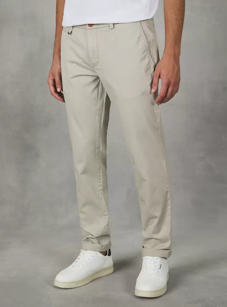 Trousers Men Bg3 Beige Light Stretch Cotton Twill Chinos - 1