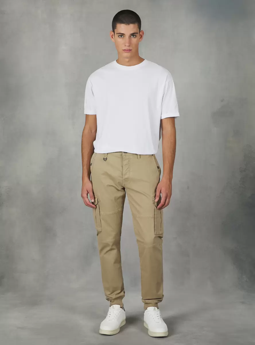 Cotton Cargo Trousers With Elastic Band Trousers Men Tb2 Tobacco Medium - 1
