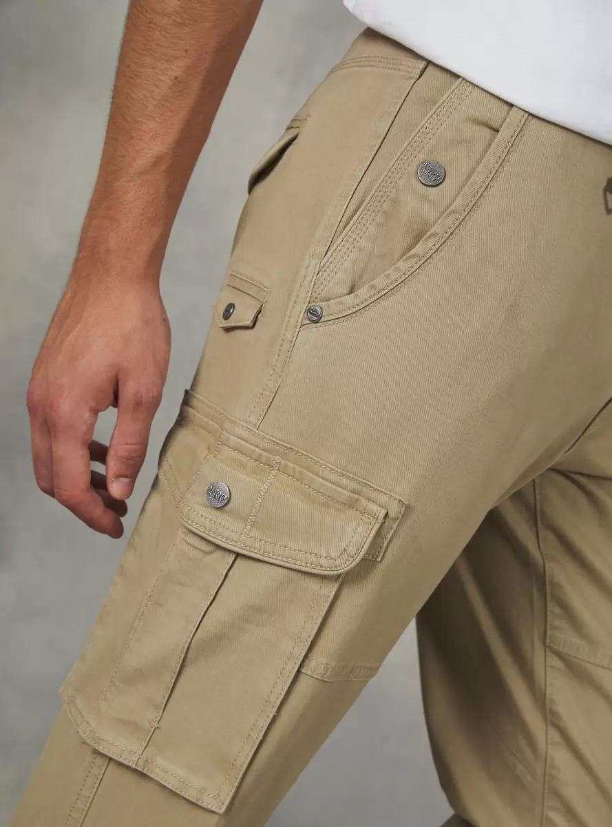 Cotton Cargo Trousers With Elastic Band Trousers Men Tb2 Tobacco Medium - 2