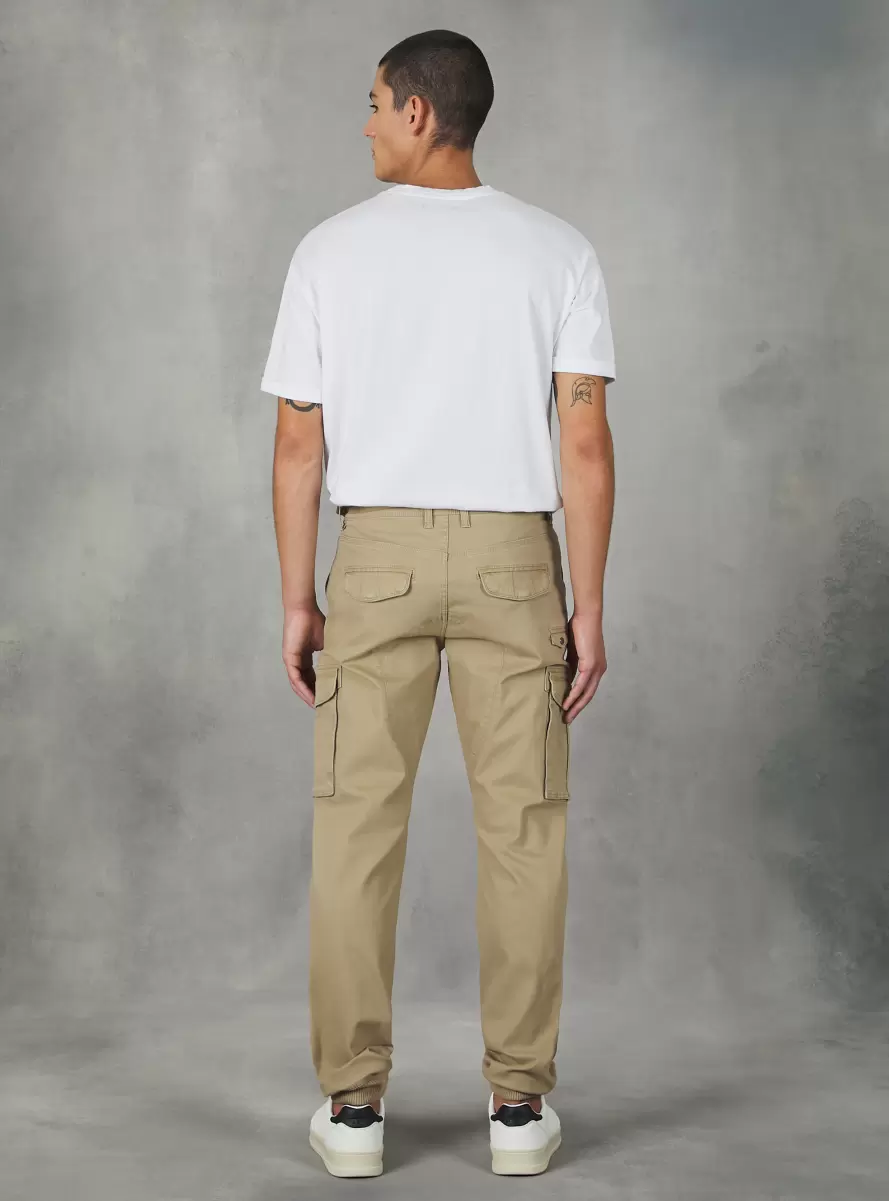 Cotton Cargo Trousers With Elastic Band Trousers Men Tb2 Tobacco Medium - 3