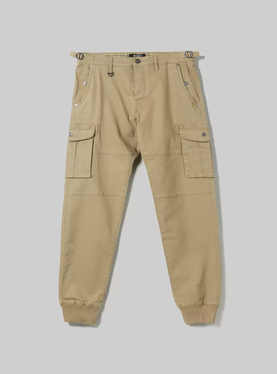 Cotton Cargo Trousers With Elastic Band Trousers Men Tb2 Tobacco Medium - 4
