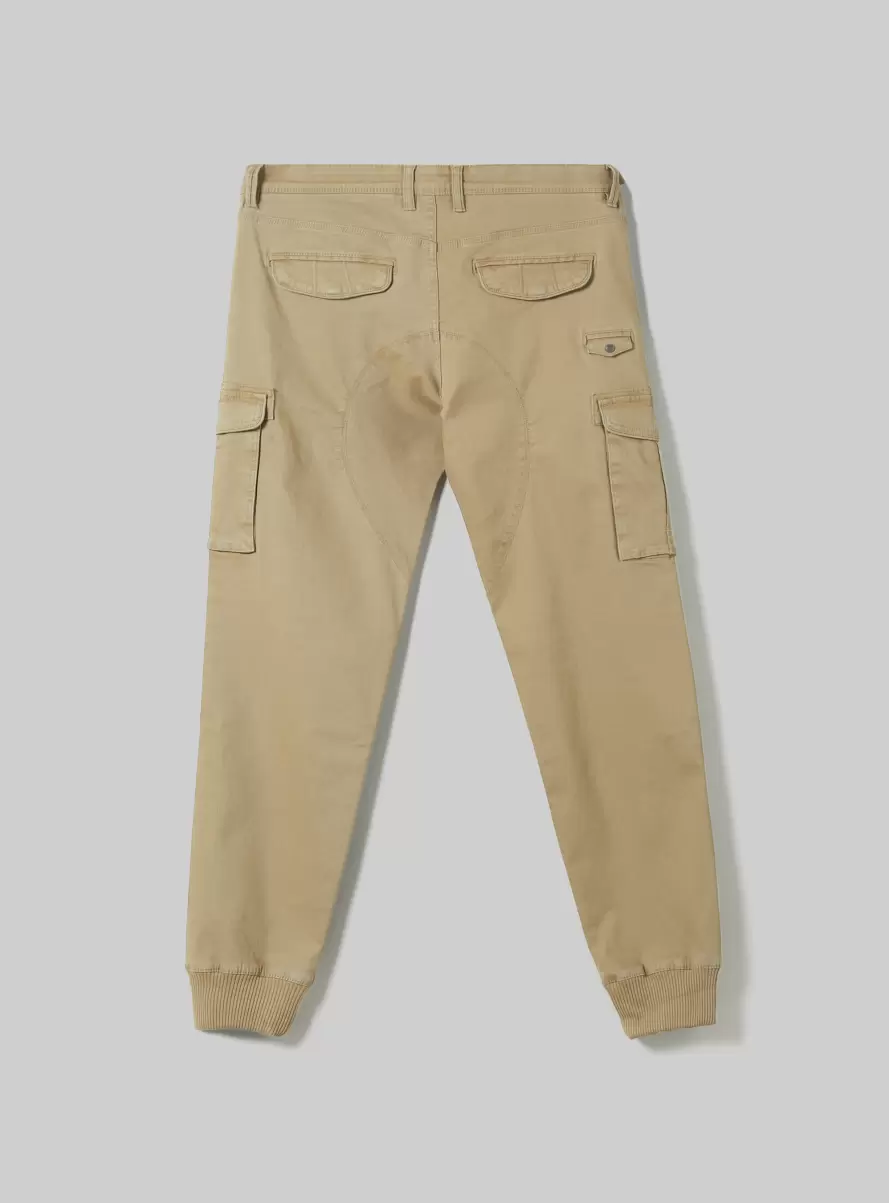 Cotton Cargo Trousers With Elastic Band Trousers Men Tb2 Tobacco Medium - 5