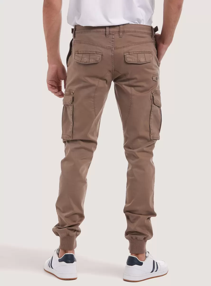 Cotton Cargo Trousers With Elastic Band Men Tb2 Tobacco Medium Trousers - 2